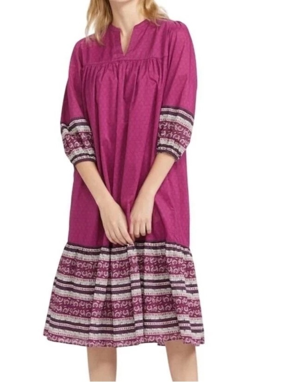 Anna Sui x Uniqlo Sz M Purple Printed Cotton Boho Midi Dress